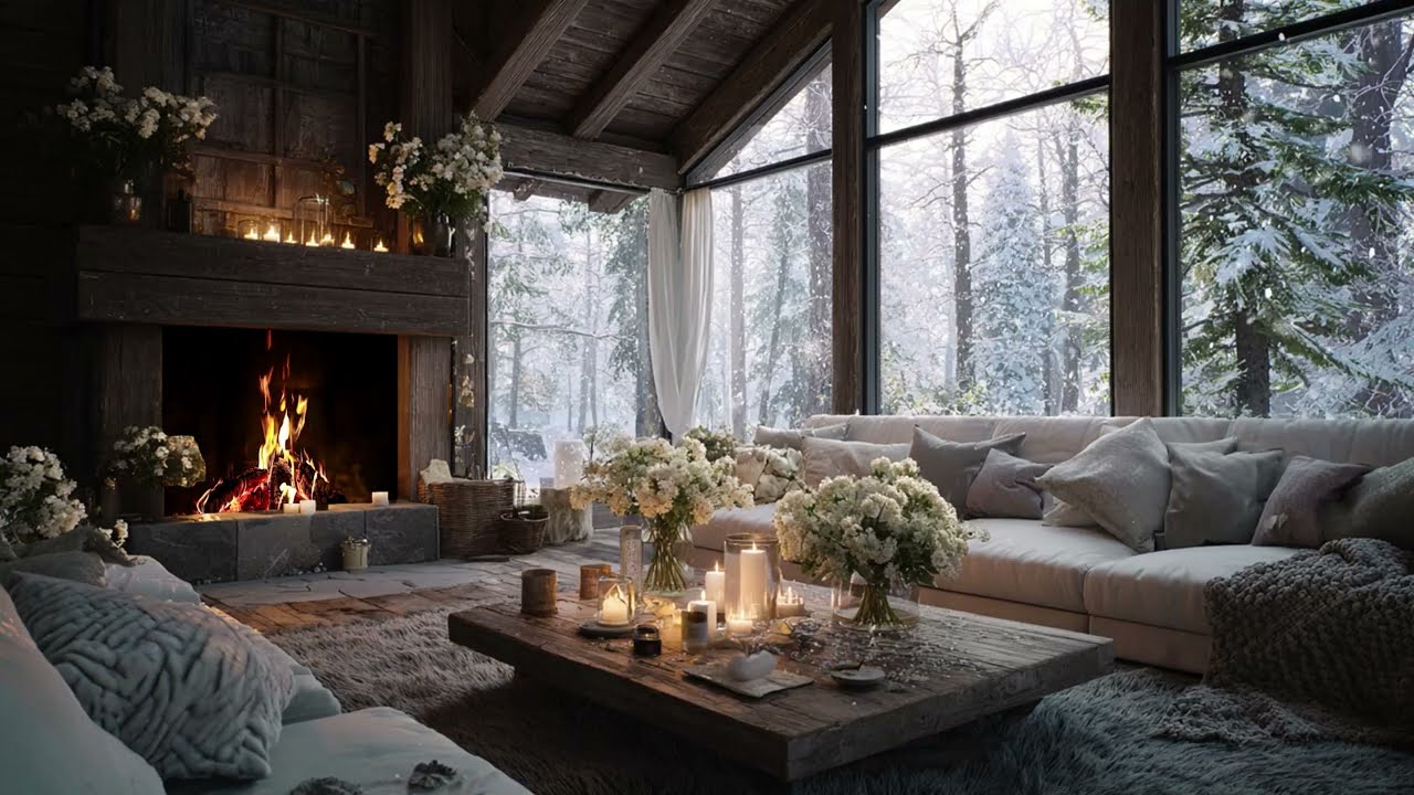 Snowfall And Fireplace Piano For Deep Sleep Cozy Nights And Mental Calm