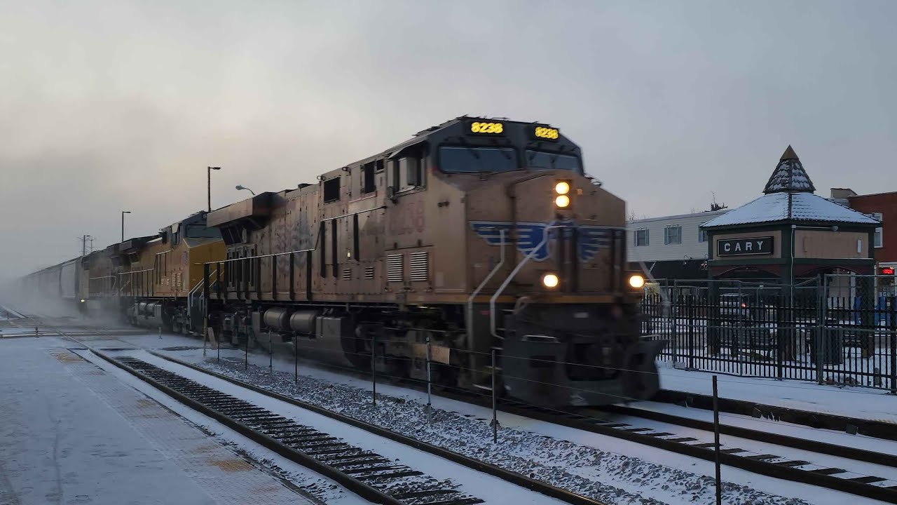 A Few Trains In Below Zero Temps At Cary FT. ONP Set and UP Grain Train - 1/19/26