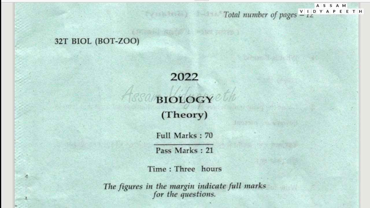 HS Final 2022 BIOLOGY Question Paper (AHSEC) | @assamvidyapeeth | PYQs 2015-2022