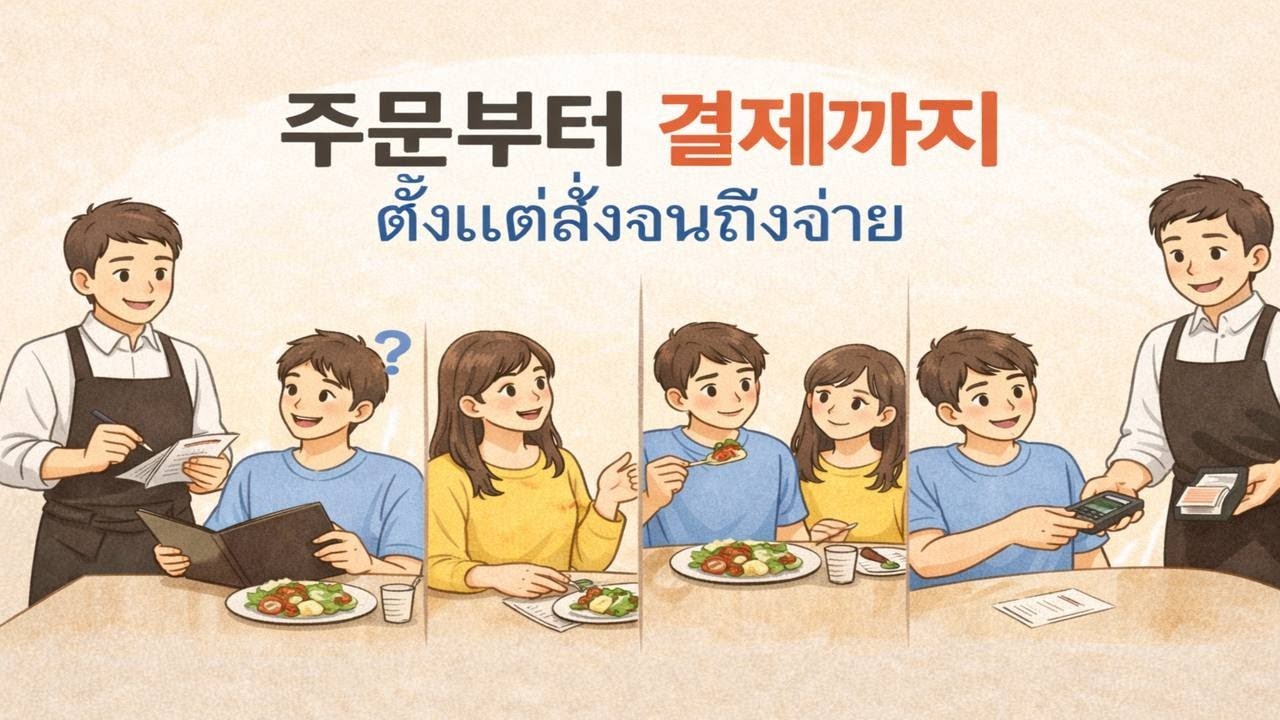 ภาษาเกาหลีในชีวิตจริง | ร้านอาหาร ตั้งแต่สั่งจนจ่ายเงิน (TH–KR) | 매일 듣는 한국어식당에서 주문부터 결제까지 실제 대화 한국어