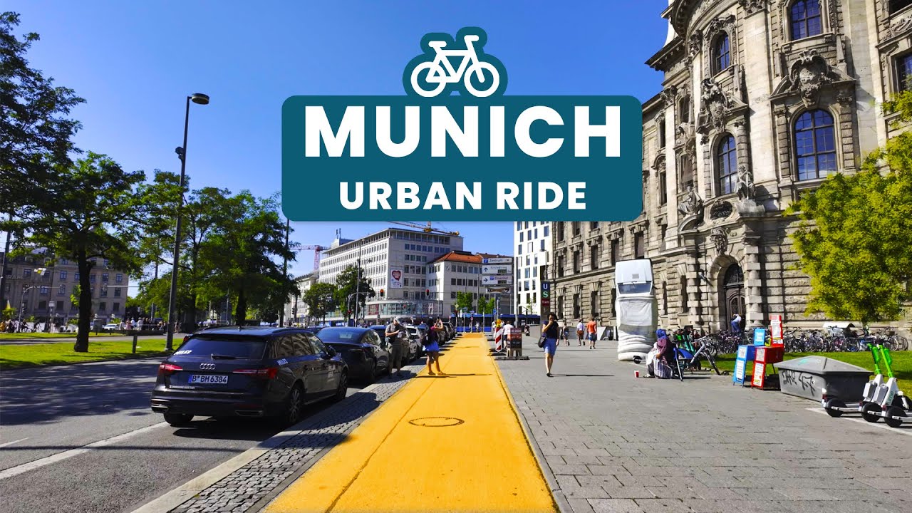 Relaxing Urban Cycling in Munich City Center, Germany - Summer Ride - ASMR - No Talking