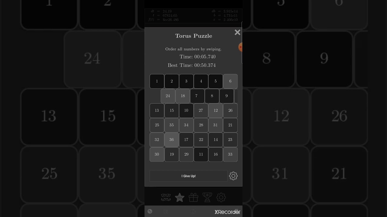 Torus Puzzle 6x6 hard mode sub 50 seconds (48.724) Exponential Idle