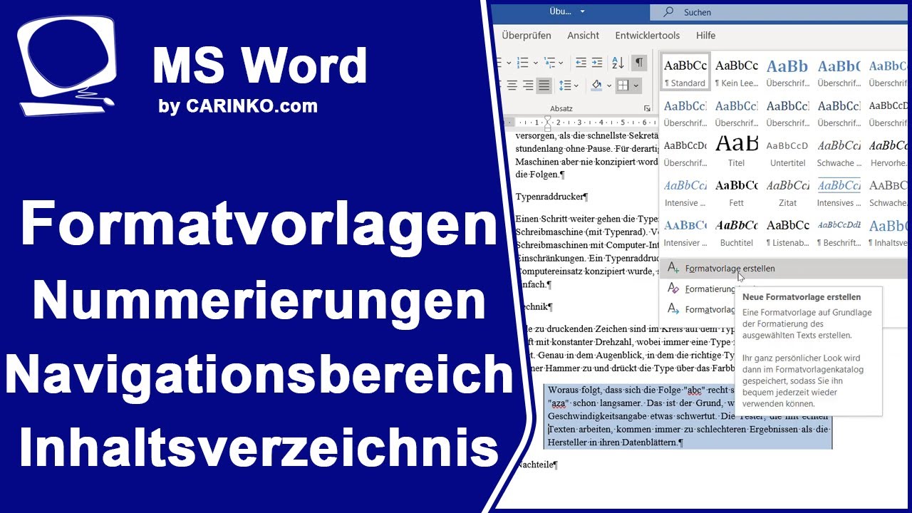 Microsoft Word Formatvorlagen Navigationsbereich Inhaltsverzeichnis Nummerierungen - carinko.com