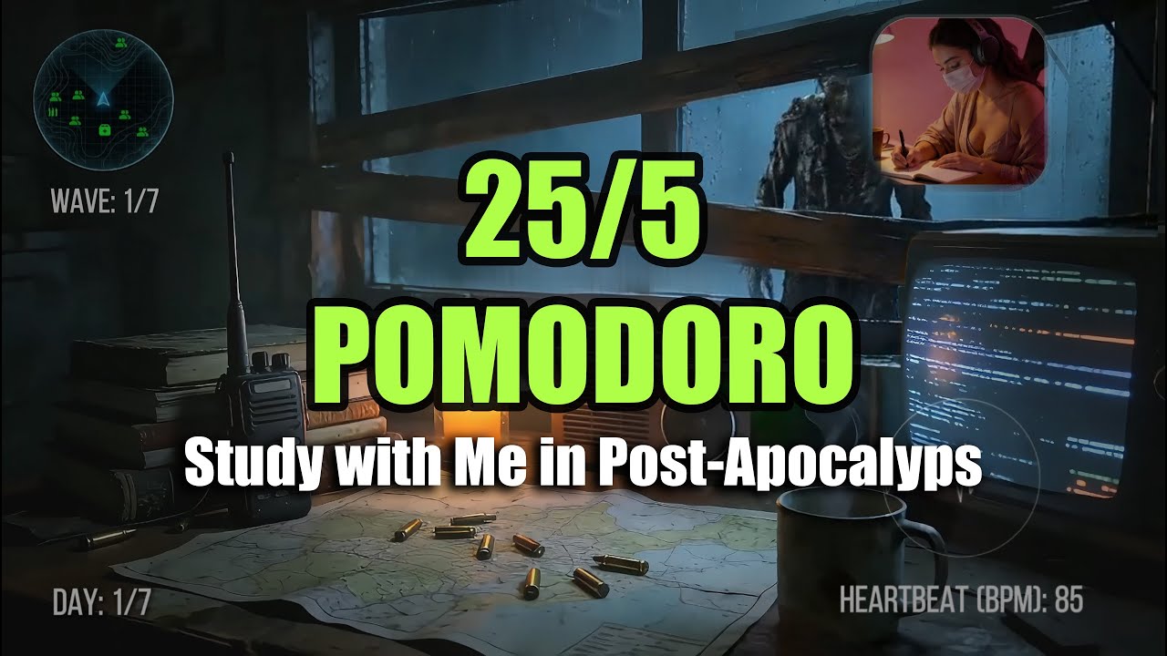 Post Apocalyptic Study Ambience Pomodoro Timer with Story Dark Lofi Rain
