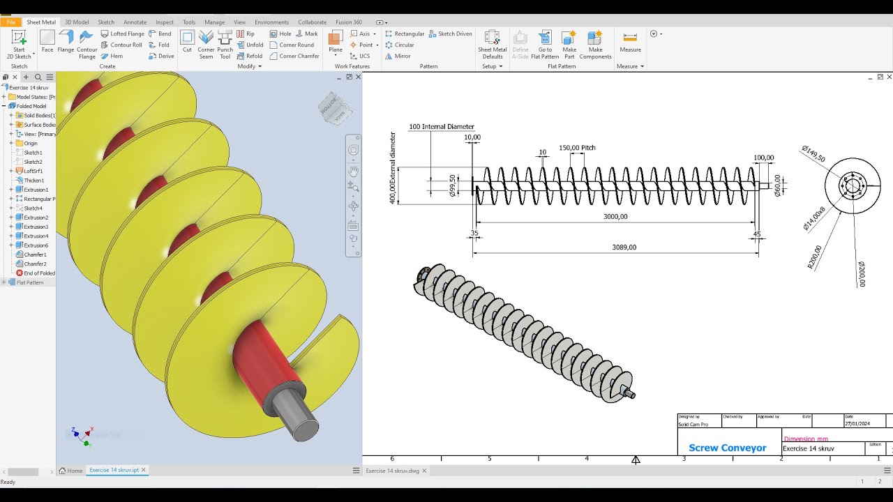 Autodesk Inventor 2024 Упражнение 15. Плоская модель винтового конвейера