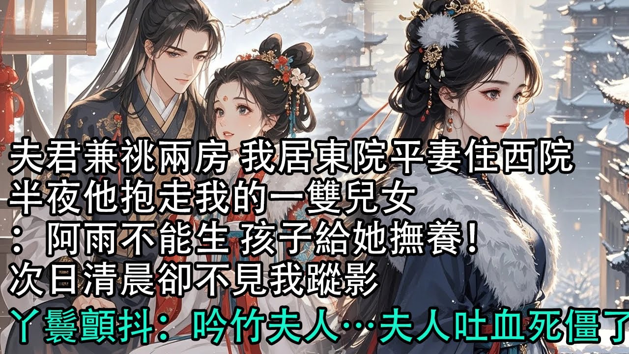 【一口氣看完】夫君兼祧兩房 我居東院平妻住西院，半夜他抱走我的一雙兒女：阿雨不能生 孩子給她撫養！次日清晨卻不見我蹤影，丫鬟顫抖：吟竹夫人…夫人吐血死僵了#古言 #有聲小說 #情感故事