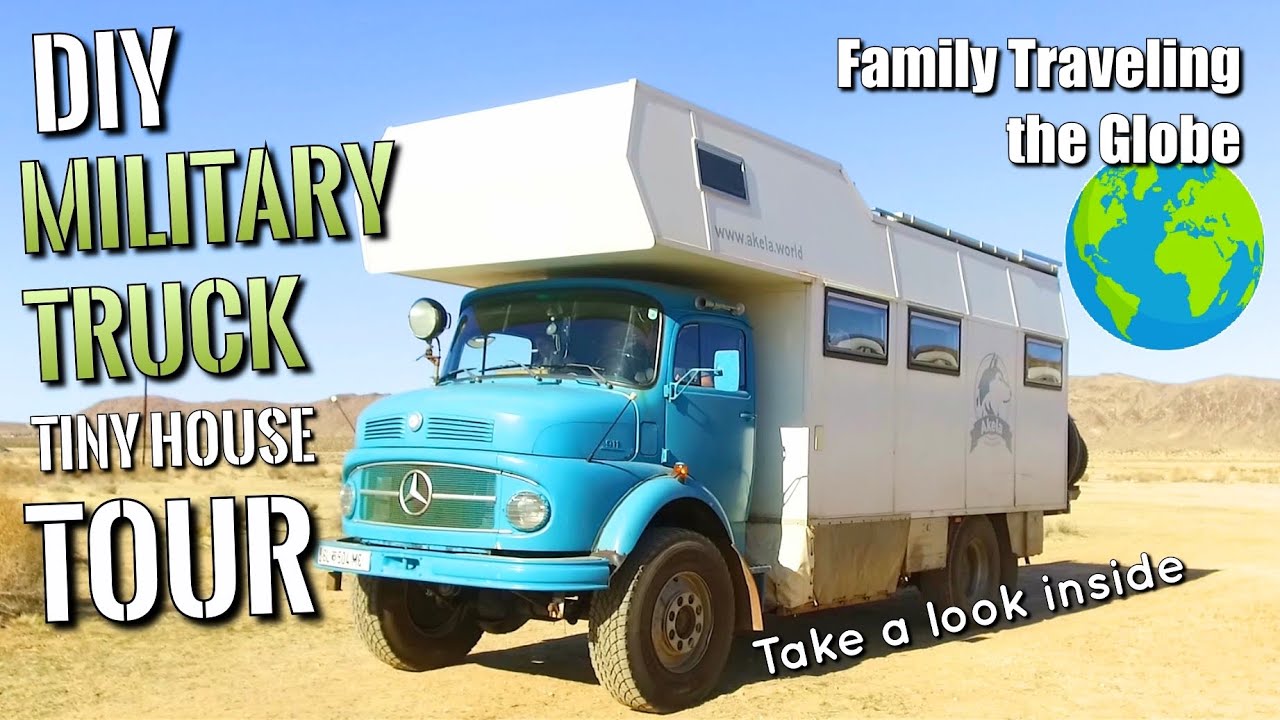 Tiny Home Tour | Military Truck OFF GRID Overlanding Camper | 1977 Mercedes Benz  w/ Motorcycle Rack