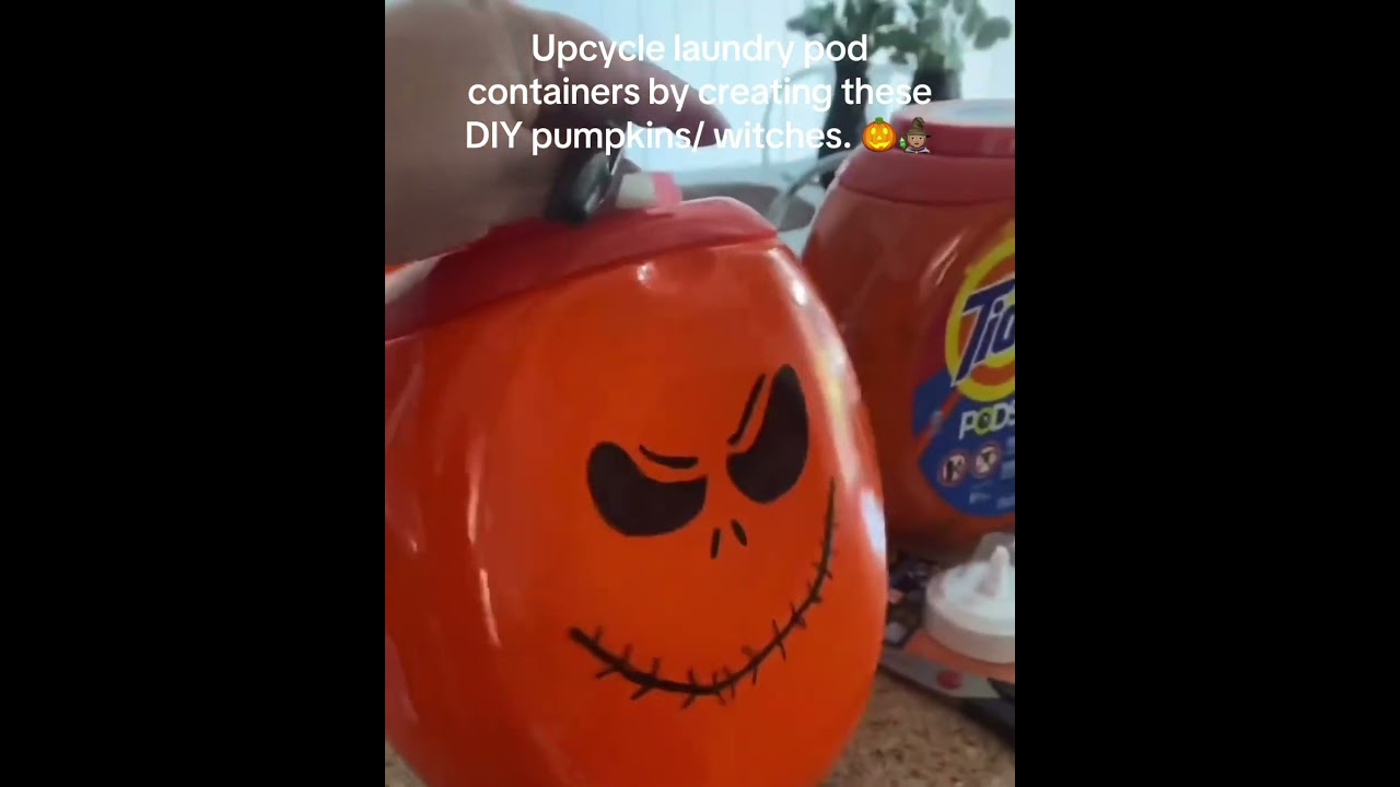 Recycle your laundry pod containers for Halloween decor #Halloween #HalloweenDecor #diyhalloween