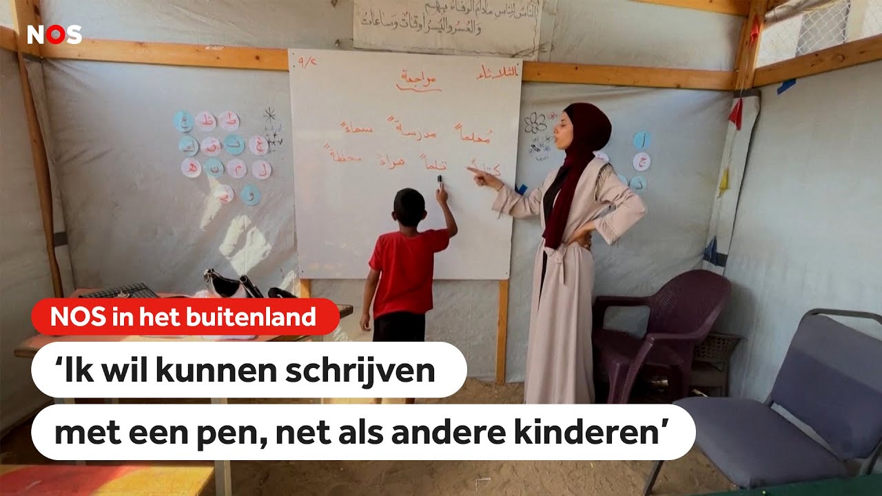 De enige mogelijkheid voor onderwijs in Gaza-Stad: Les in een tent