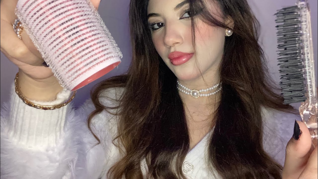 ASMR Slick back Half Up🎀/ Velcro Rollers/ Curling Your Hair/ Gel/ Baby Hairs (Fast & Aggressive)