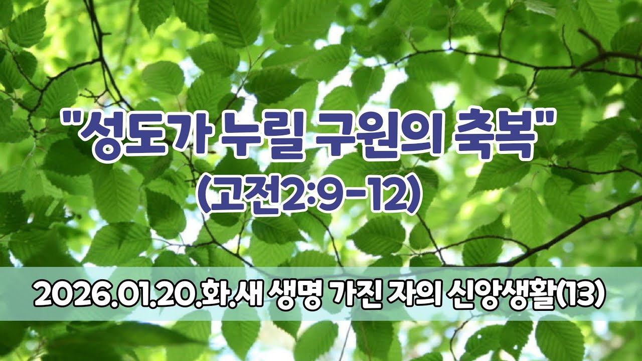 (새생명-13) "성도가 누릴 구원의 축복" (고전2:9-12) 2026.01.20.화. 새 생명 가진 자의 신앙생활(13)