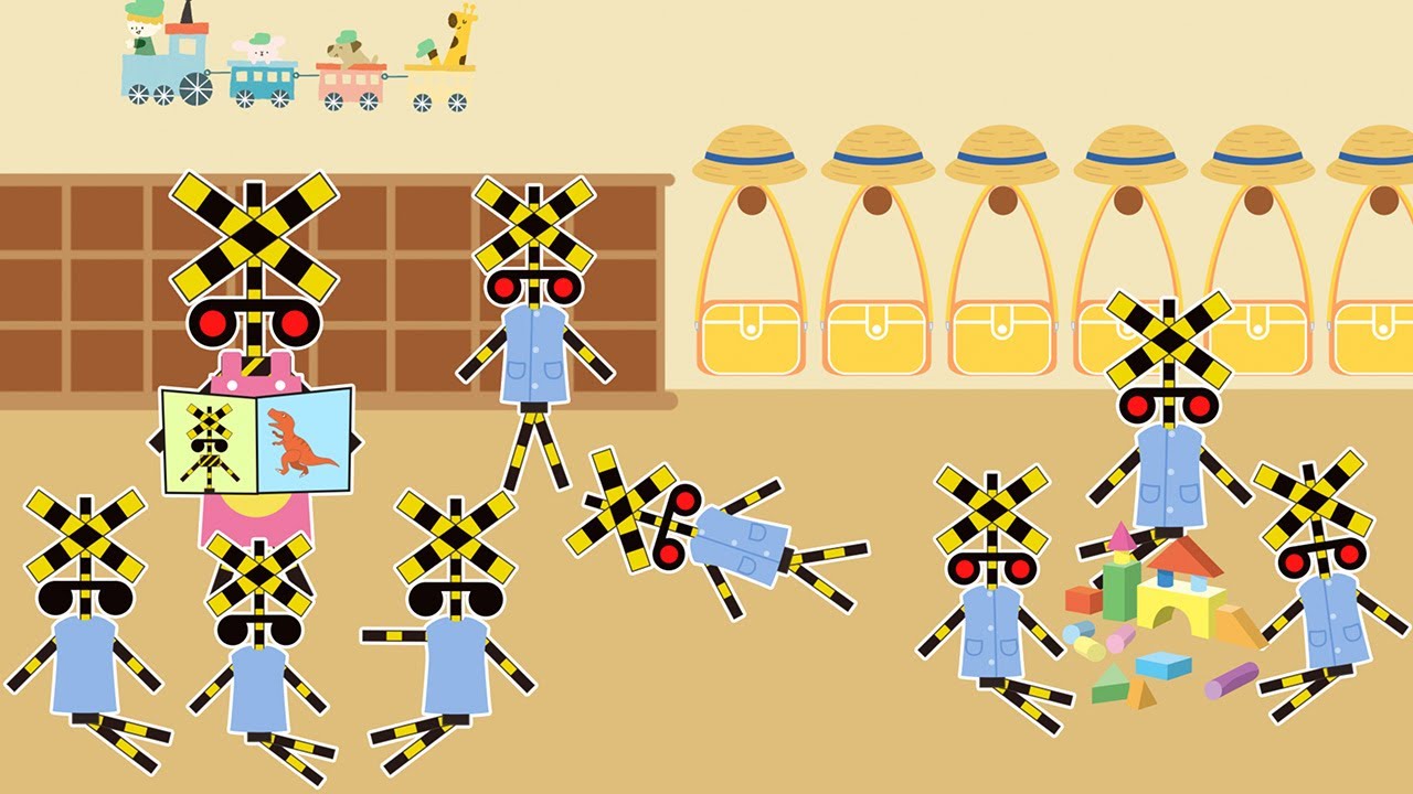 【踏切アニメ】子供踏切の一日 A day at a children's railroad crossing