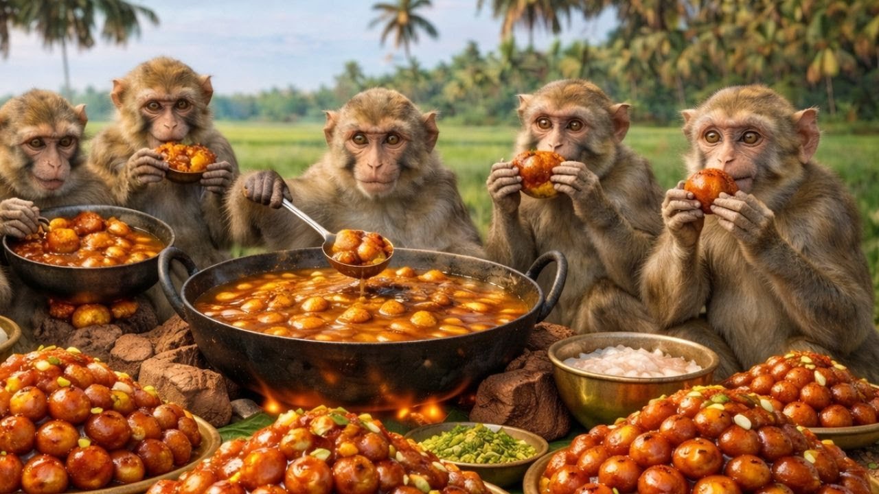 बंदरों ने आज बनाए सैकड़ों गुलाब जामुन 😱  Monkeys Made Hundreds of Gulab Jamun Today