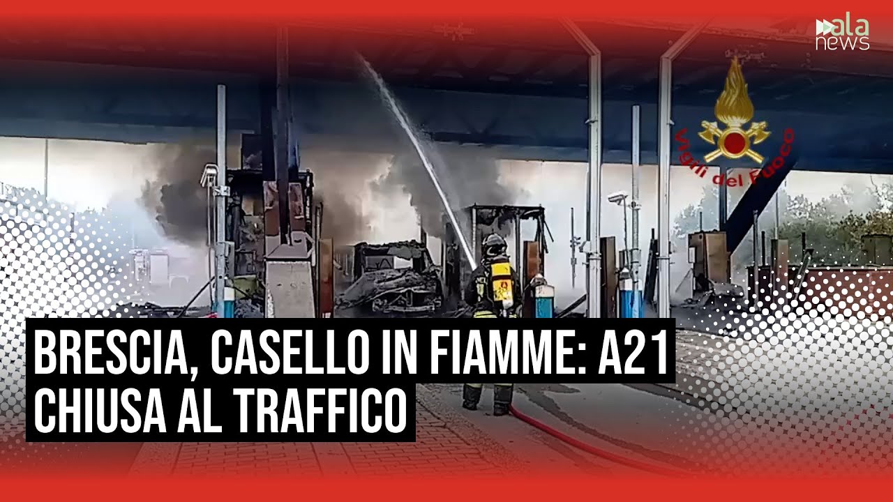 In fiamme casello sull'A21 a Brescia sud, autostrada chiusa