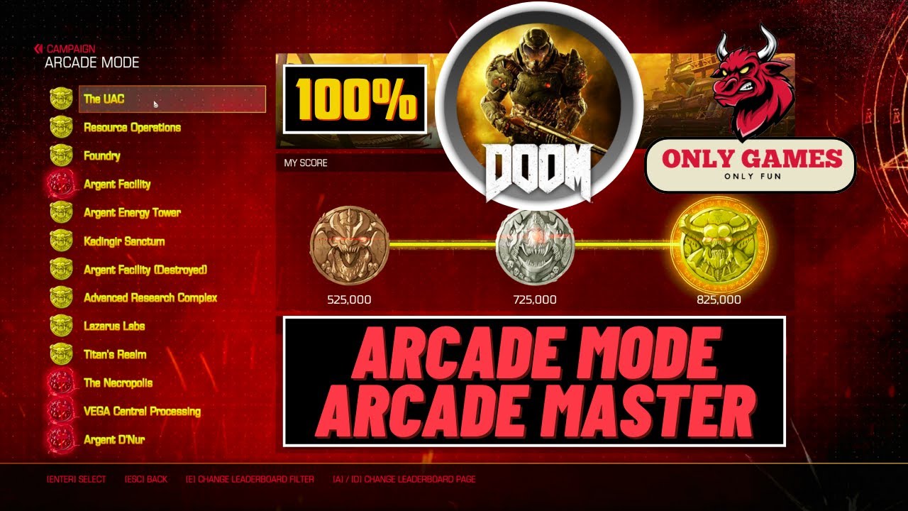 Doom 2016 Arcade Mode Achievements, 100%Walkthrough Golden Master, Only Games Only Fun, 4K - 60 FPS