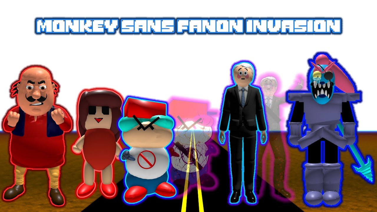 Monkey Sans Fanon Invasion - Motu, FNAF Kid, Fanon Monkey Fish, Fanon Joe Biden Showcase