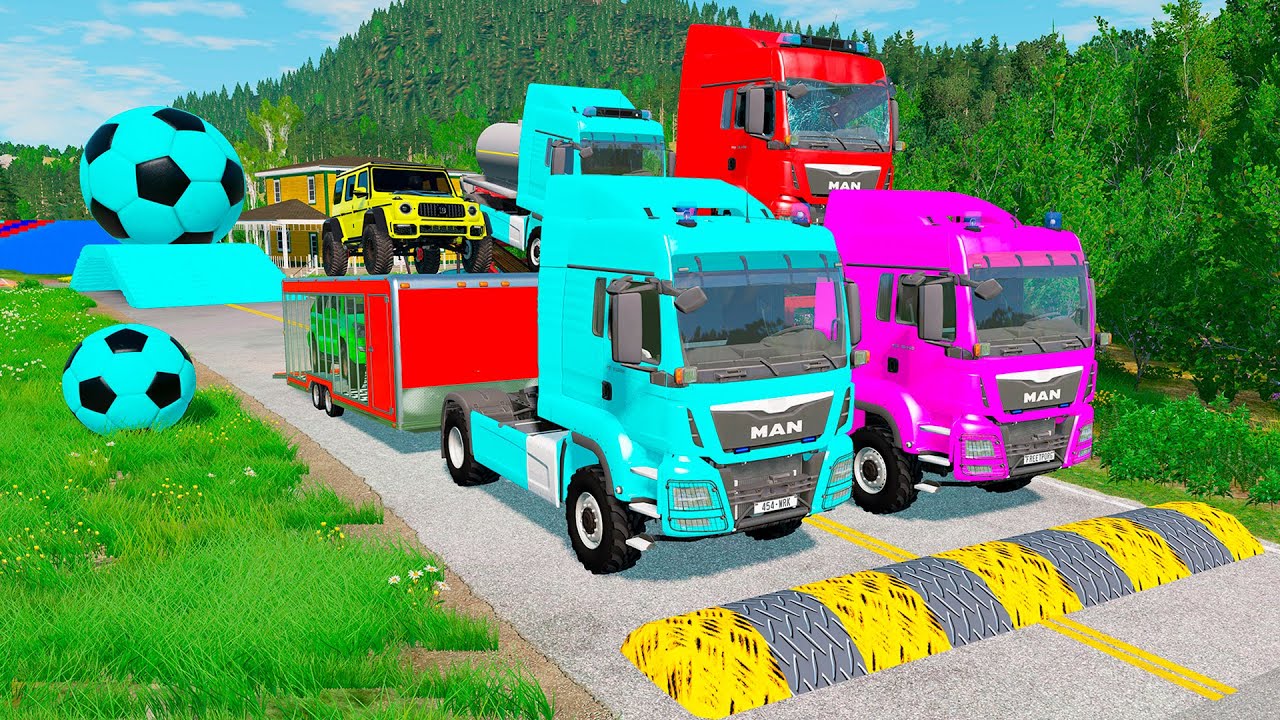 TRANSPORTING PIXAR CARS & FRUITS WITH COLORED & JOHN DEERE vs CLAAS vs TRACTORS - BeamNG.drive #962