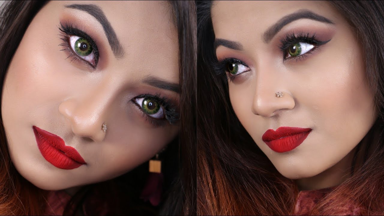 ❤️Valentine's Day Makeup Tutorial❤️ Classic Warm Halo Eye Makeup Tutorial - Red Ombre Lips - LINDA