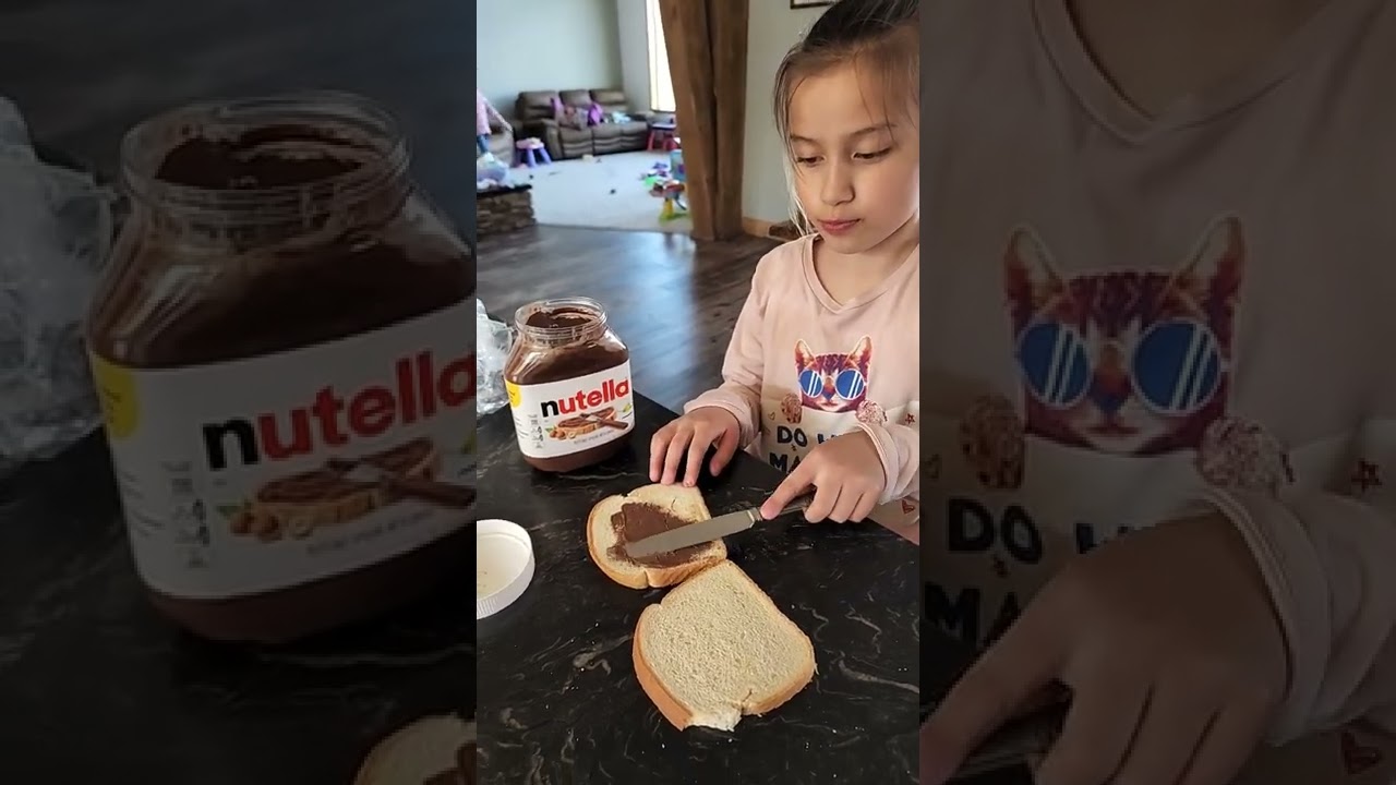CUTE GIRL EATING BREAD WITH NUTELLA #shorts #nutella