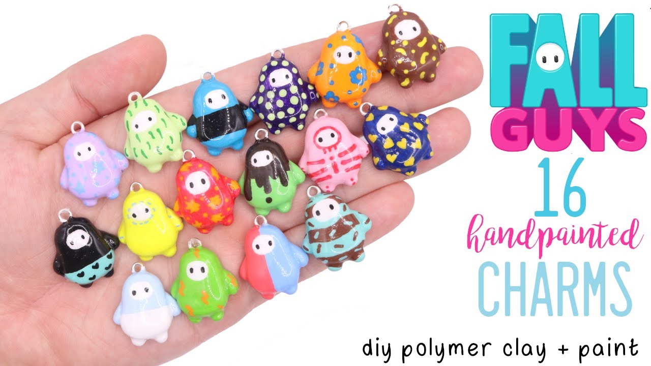 How to DIY 16 different Hand painted Fall Guys Charms Polymer Clay Tutorial