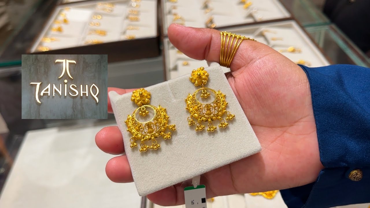 Tanishq lightweight gold jhumka / chandbali / big studs and gold top designs with price and weight