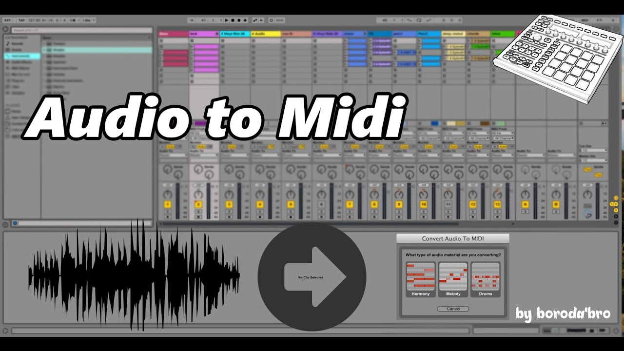 Как из аудио семпла получить миди клип в ableton live 11? Audio to midi clip.