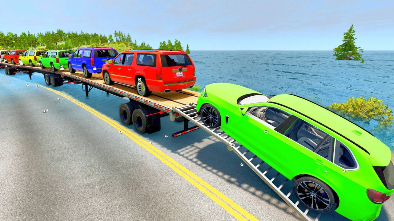 Flatbed Truck McQueen  Pothole Challenge   Truck vs Cars #9 in BeamNG Drive!