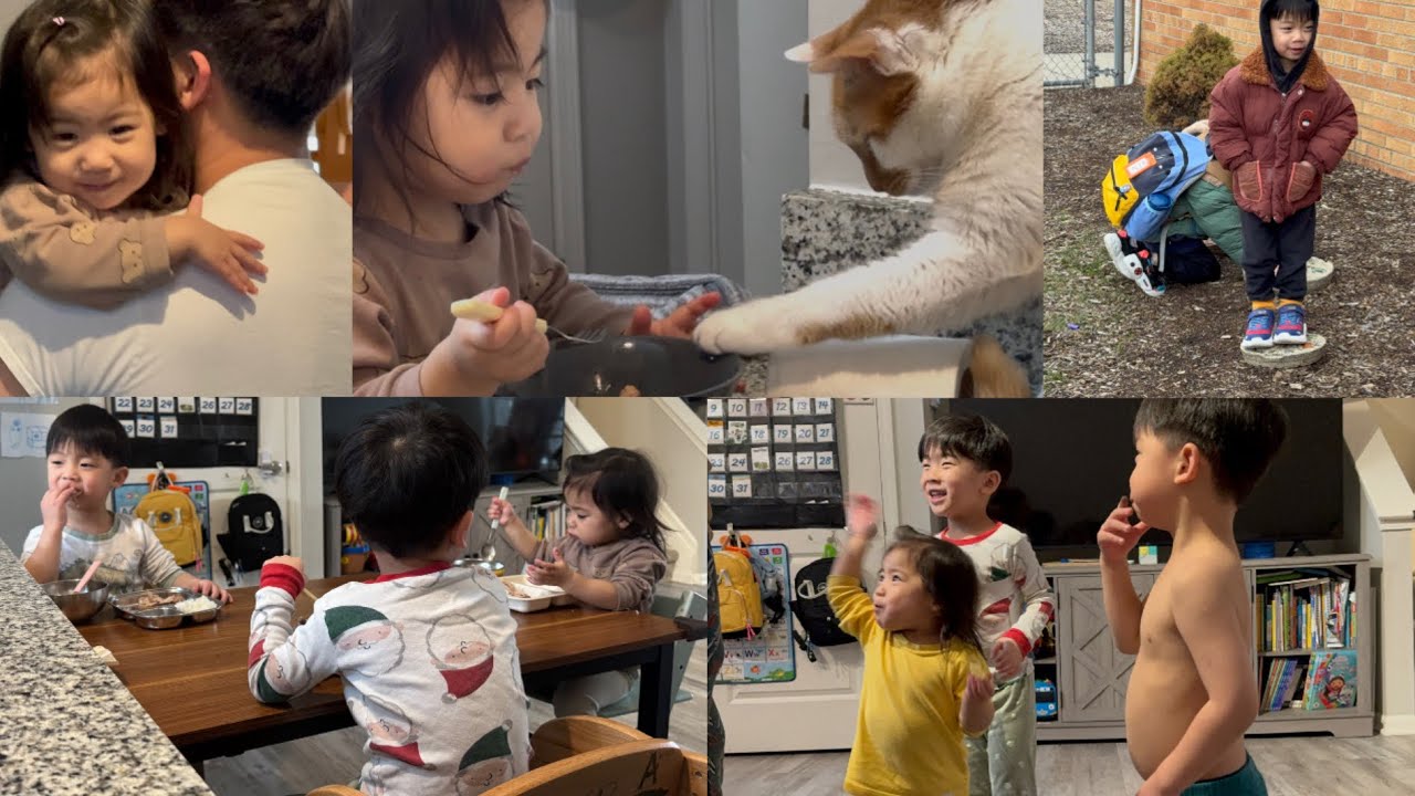 [미국삼남매] 아빠가 보고싶었던 셋째&닭다리 뜯는 삼남매❤️