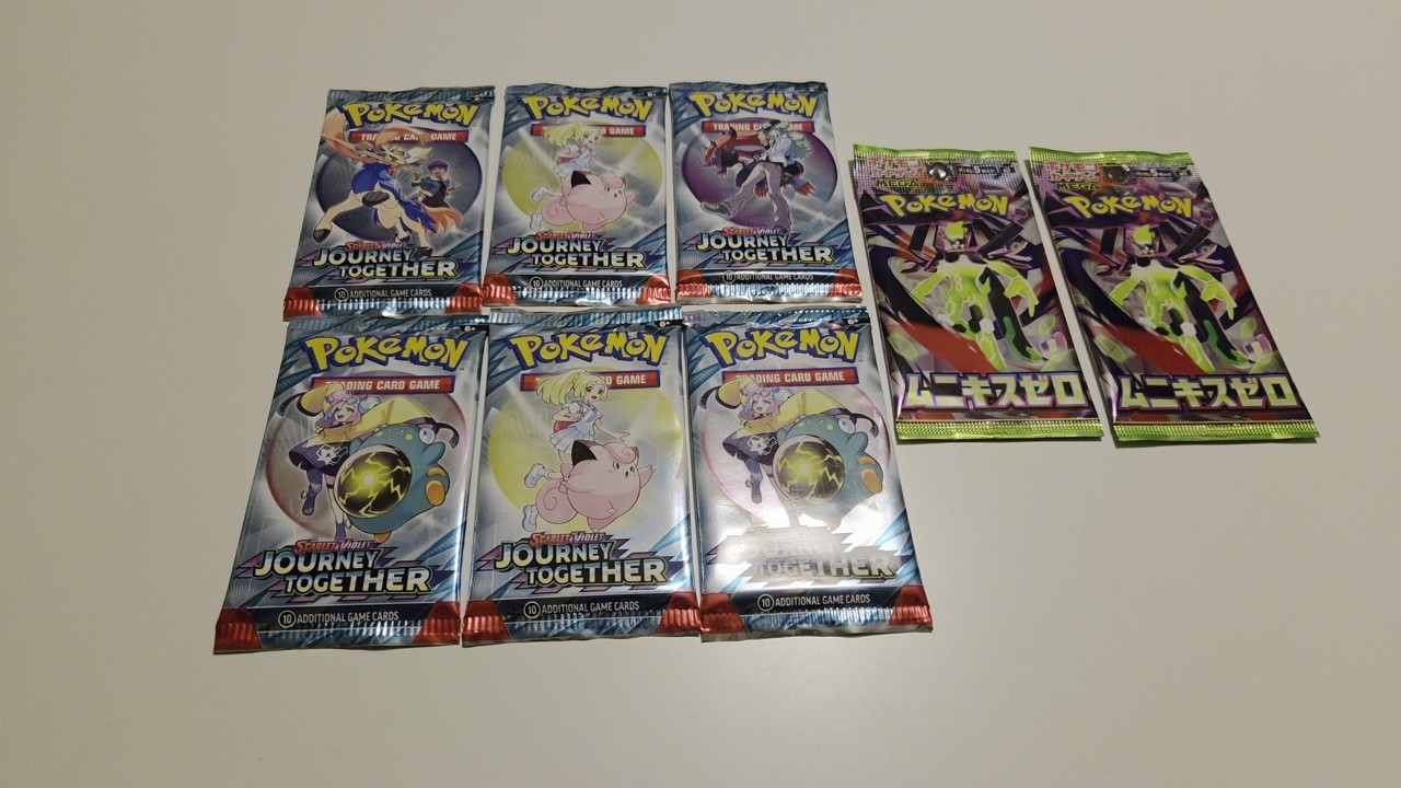 Avataan Pokémon-kortteja: Journey Together booster, 6 kpl & Nihil Zero (JP) booster, 2 kpl