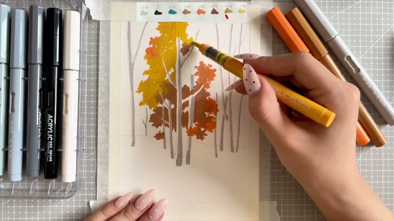 How to Draw Autumn Birch Trees with Acrylic Markers