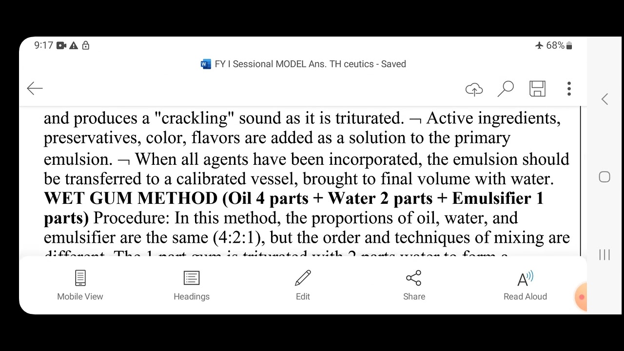 Emulsion, Method of preparation for emulsion, Winter 2023 examination, Pharmaceutics