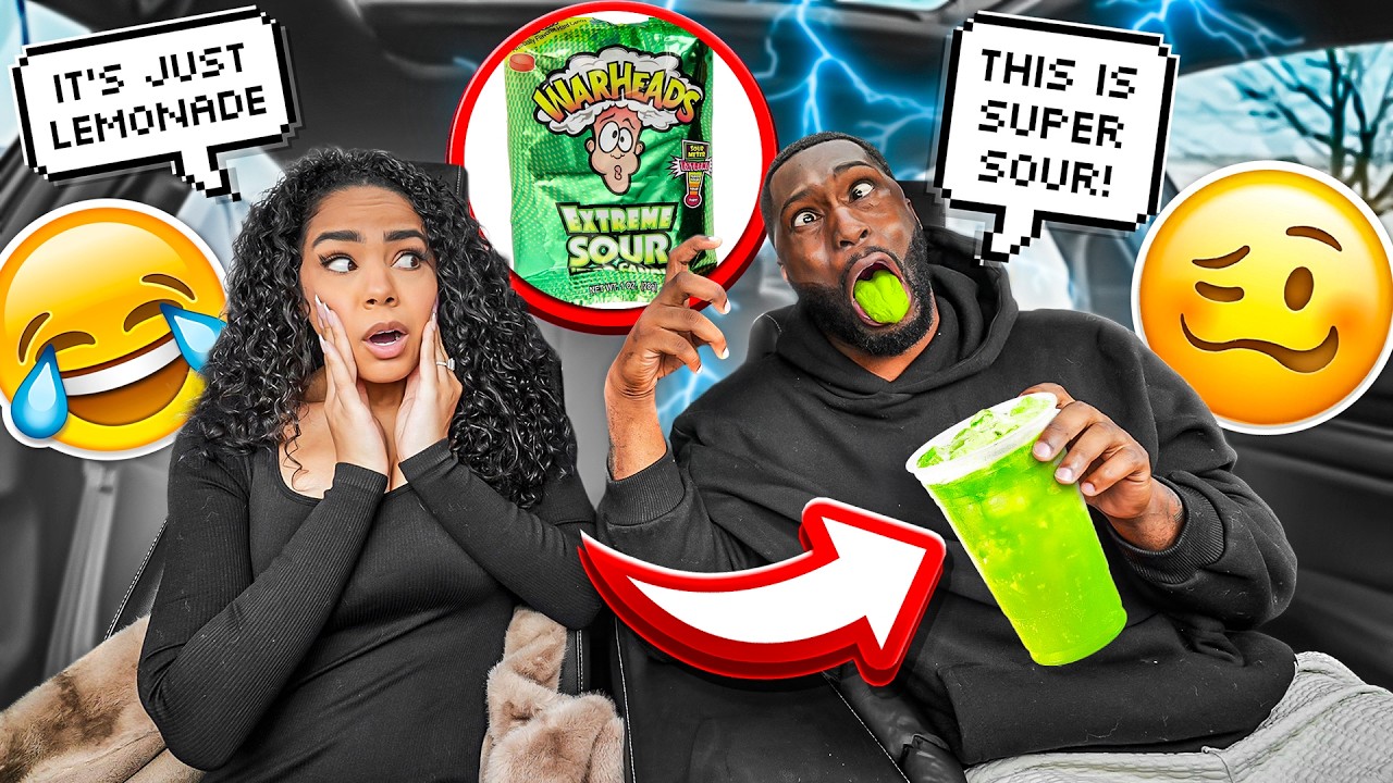 Dumping a whole bag of SUPER SOUR warheads in his LEMONADE to see his reaction! *YIKES*