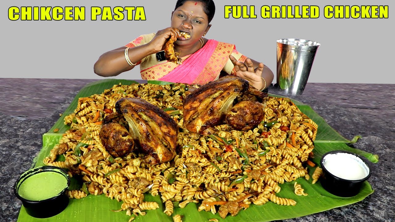 ASMR SPICY CHIKCEN🍗 PASTA WITH FULL GRILLED CHICKEN🦃 EATING SHOW IN TAMIL FOODIES DIVYA