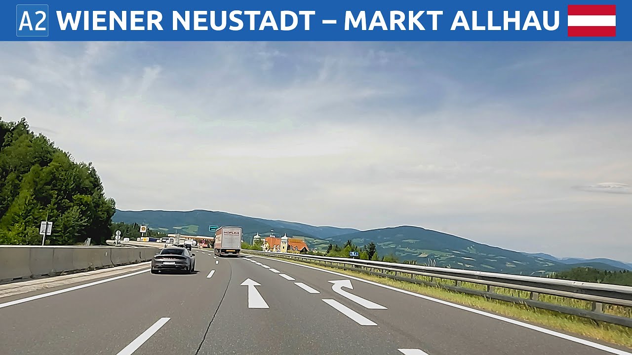 Driving in Austria. Süd Autobahn between Vienna and Graz. 4K