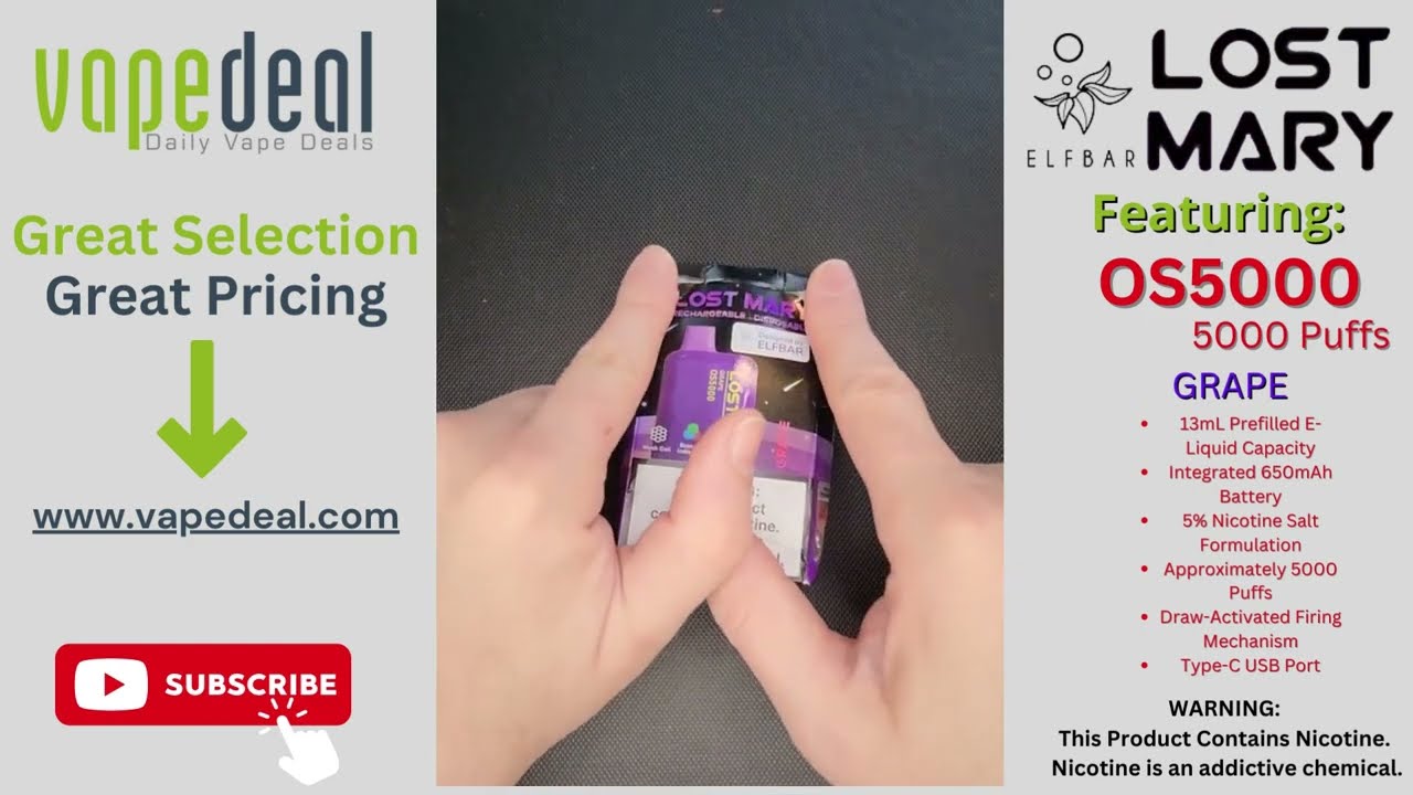 Vape Unboxing & Review: Lost Mary x Elf Bar OS5000 5000 Puff Disposable Vape Grape #unboxing