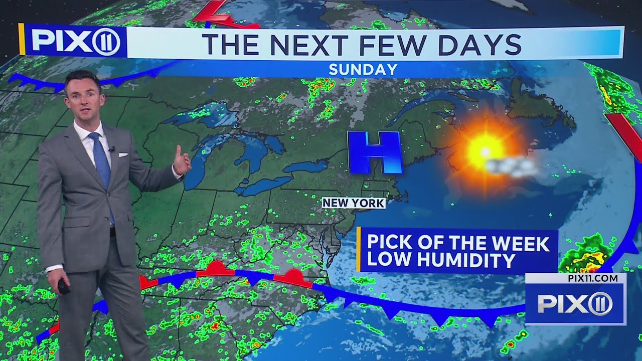 Muggy, showery conditions give way to bright, dry Sunday