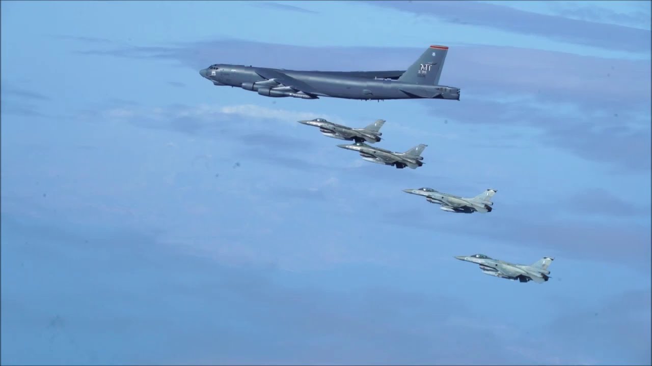 Greek HAF F-16C Block 52+ escorting USAF B-52H Stratofortresses