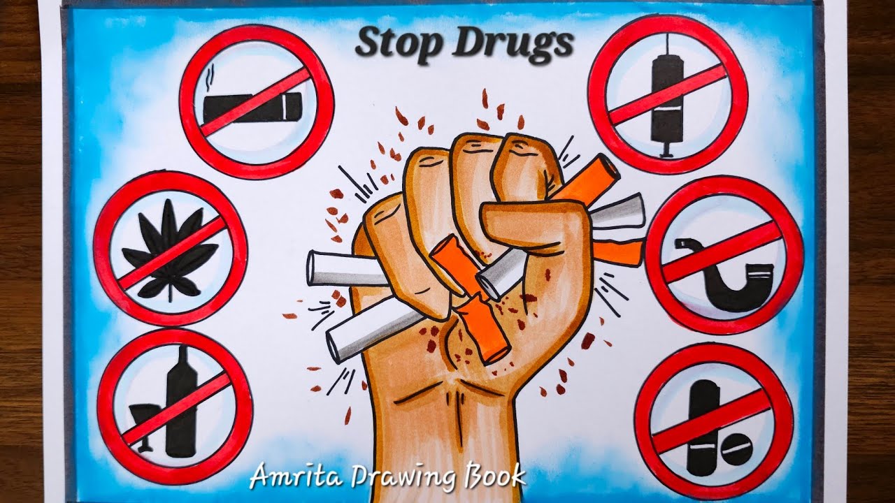 International Day against Drug Abuse Poster Drawing | Say No To Drugs Drawing |Lahari Virudha Poster