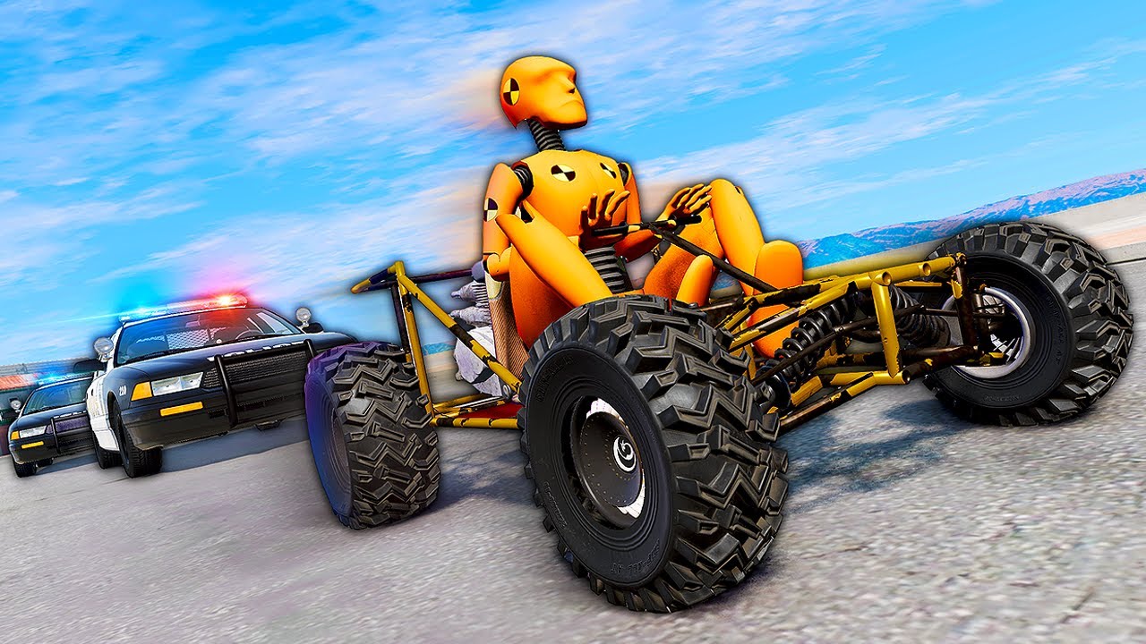 Самодельный карт преследует полиция — аварии на BeamNG Drive