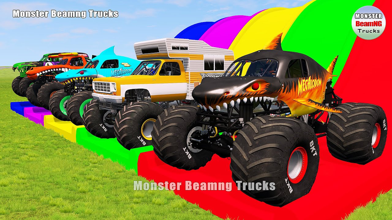 Triple Flatbed Trailer Monster Trucks Transport with Slide Color - BeamNG.drive 502