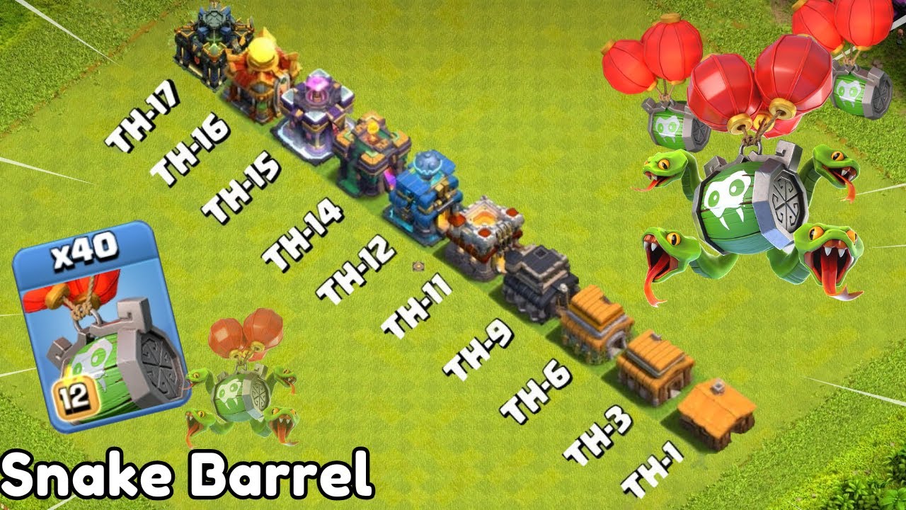 Snake Barrel vs Every Town Hall | Clash of Clans
