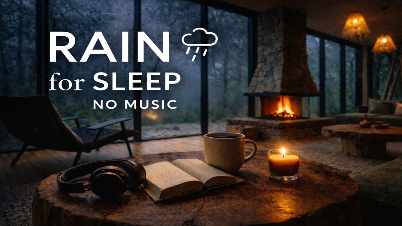 Brown Noise & Rain Sounds for Deep Sleep 🌧 Fireplace Cabin Ambience (No Music, 1 Hour)