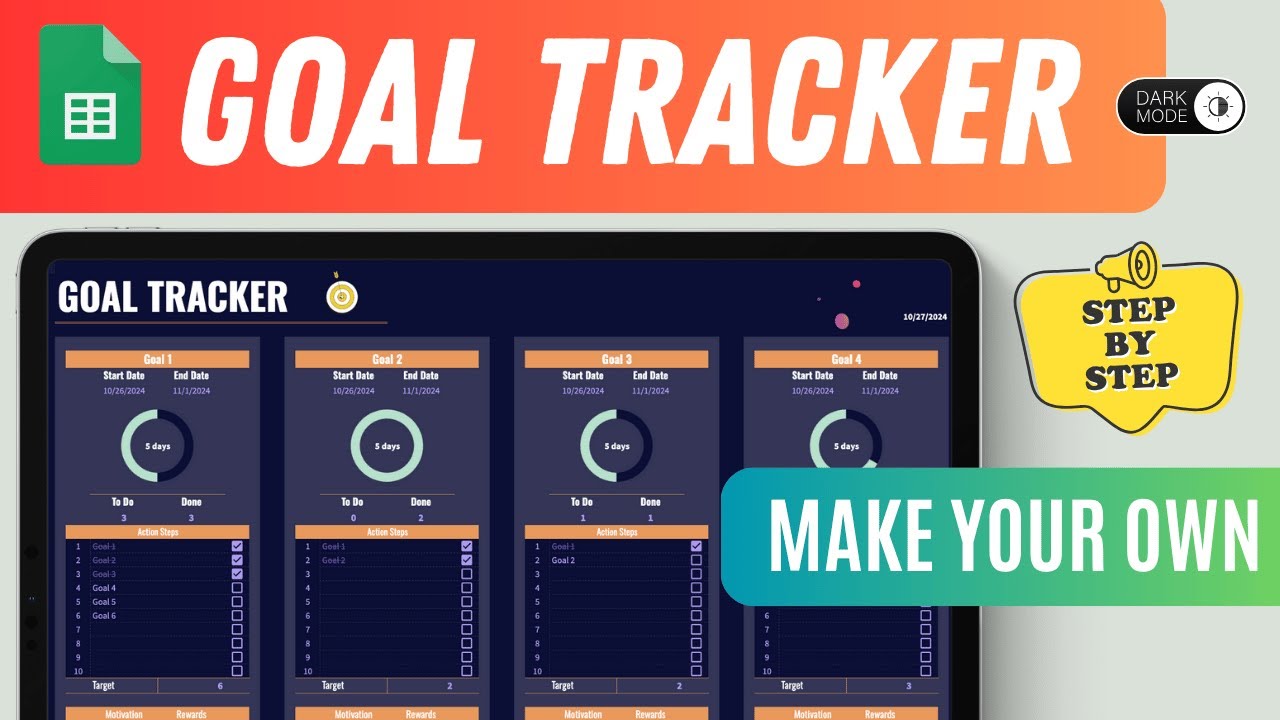 How to Create Goal Tracker Google Sheets Dark Theme  &ndash; FREE Full Tutorial (Easy for Beginners)