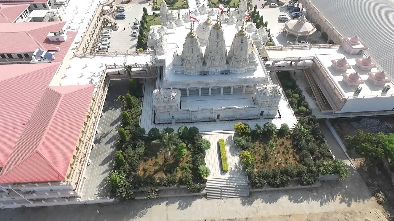 SWAMINARAYAN TEMPLE BHUJ. BIRDS EYE VIEW. FILMED BY PRAVIN NARDANI.