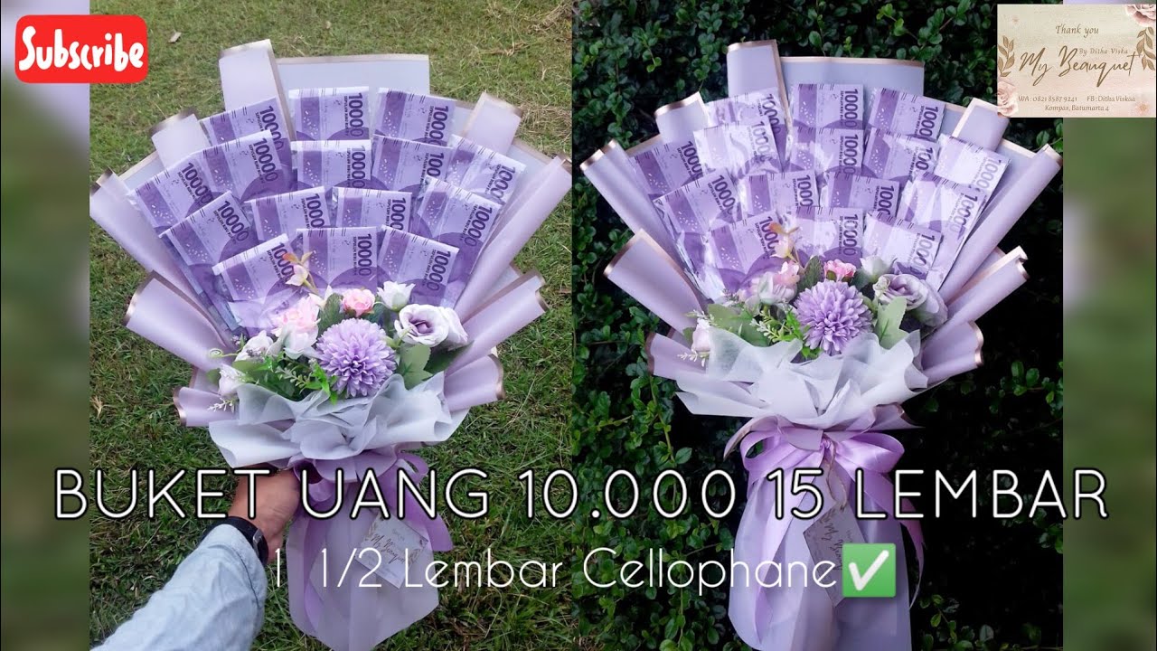 BUKET UANG 10.000 15 LEMBAR NUANSA LILAC AESTHETIC😍✨ || PAKAI 1 1/2 LEMBAR CELLOPHANE😱