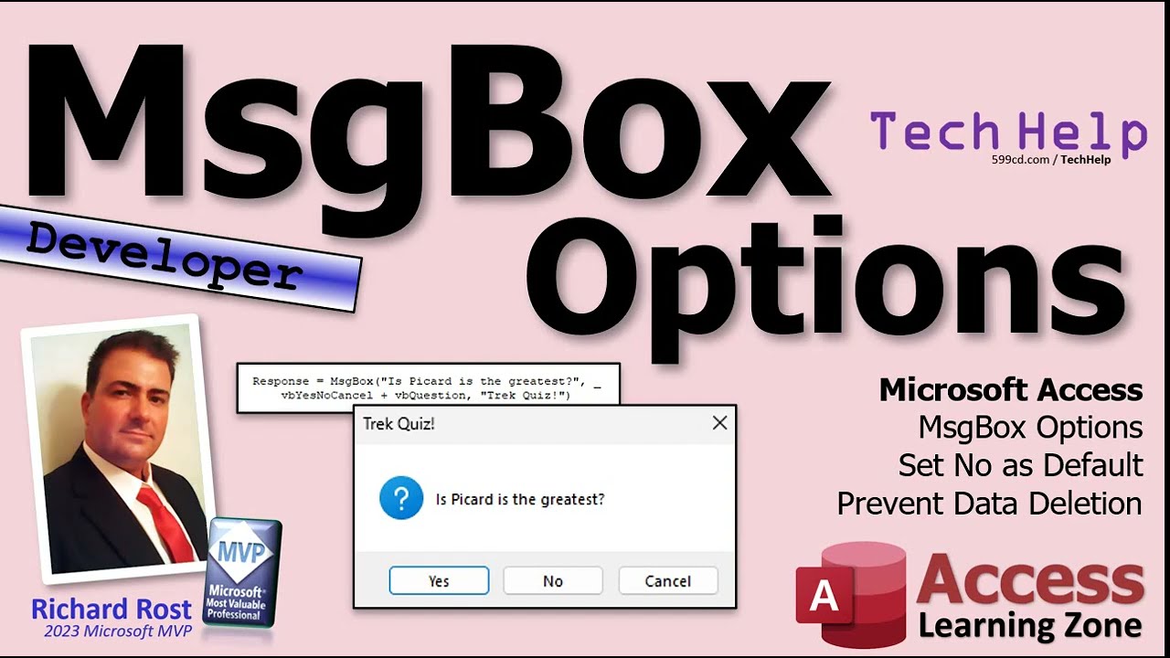 Microsoft Access MsgBox Options. Set No as Default. Safely Prevent Data Deletion