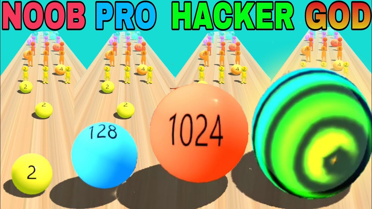 NOOB VS PRO VS HACKER VS GOD in Crazy Ball 2048: 3D Merge Ball
