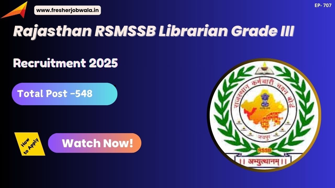 Rajasthan RSSB RSMSSB Librarian Grade III Recruitment 2025 &ndash; Apply Online for 548 Posts