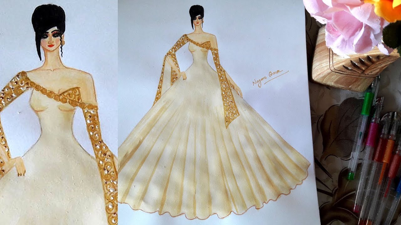 How to draw a beautiful gown step by step