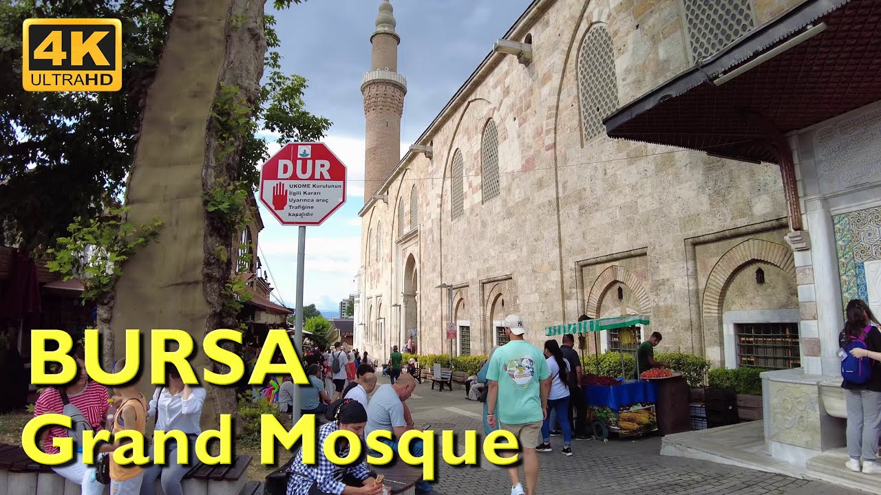 Grand Mosque of Bursa Walking Tour 4K UHD 50fps | Around masjid & interior